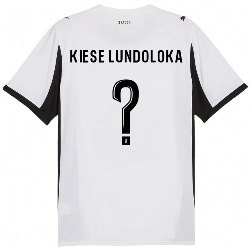 ילדים Jeanslor Kiese Lundoloka #0 לבן שחור הרחק ג'רזי 2025/26 חולצה קצרה