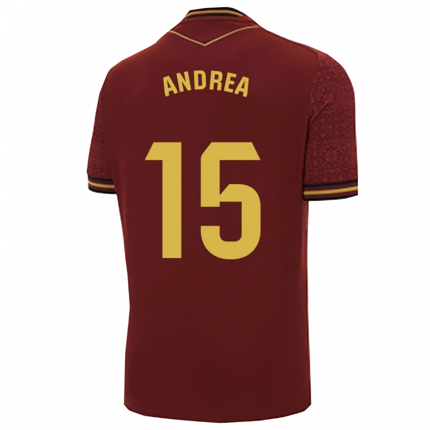 ילדים אנדראה סאנצ'ס מורנו #15 בורדו זהב הרחק ג'רזי 2025/26 חולצה קצרה ילדים אנדראה סאנצ'ס מורנו #15 בורדו זהב הרחק ג'רזי 2025/26 חולצה קצרה