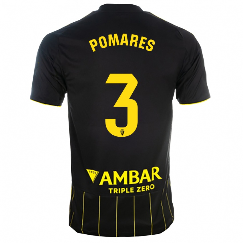 ילדים Carlos Pomares #3 שחור צהוב הרחק ג'רזי 2025/26 חולצה קצרה