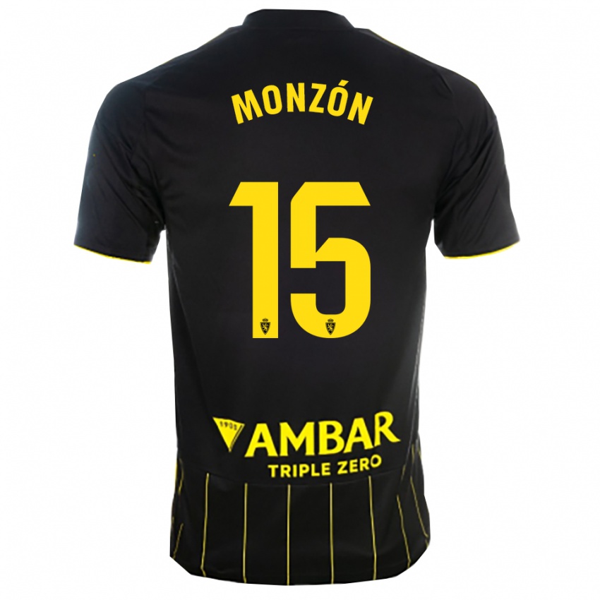 ילדים Diego Monzón #15 שחור צהוב הרחק ג'רזי 2025/26 חולצה קצרה