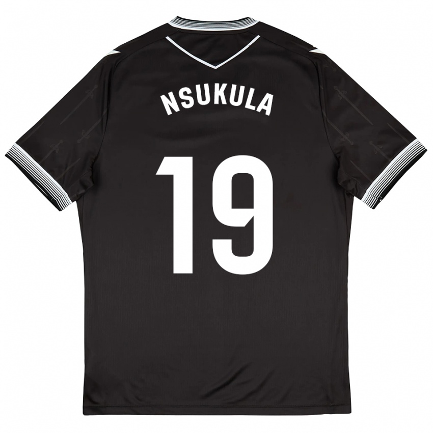 ילדים Georges Nsukula #19 שחור לבן הרחק ג'רזי 2025/26 חולצה קצרה