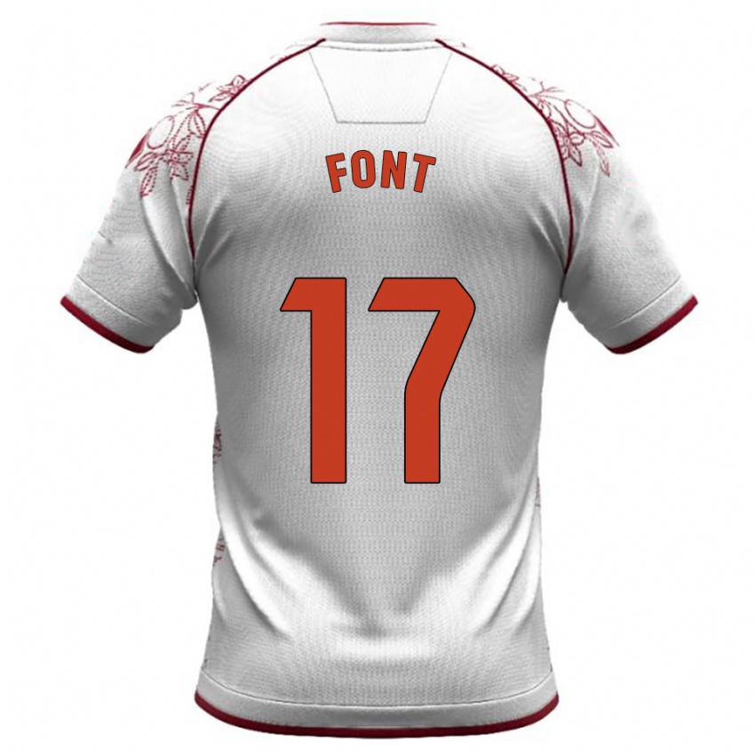 ילדים Nico Font #17 לבן בורדו הרחק ג'רזי 2025/26 חולצה קצרה