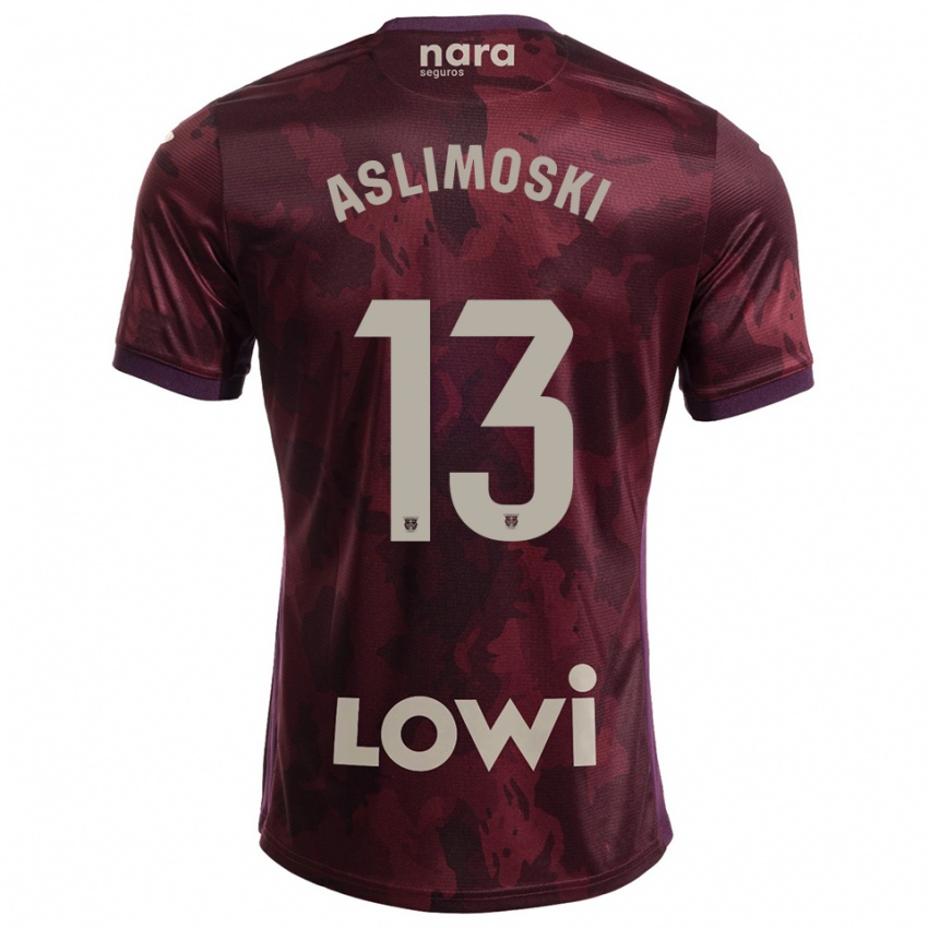 ילדים Tomme Aslimoski #13 בורדו לבן הרחק ג'רזי 2025/26 חולצה קצרה