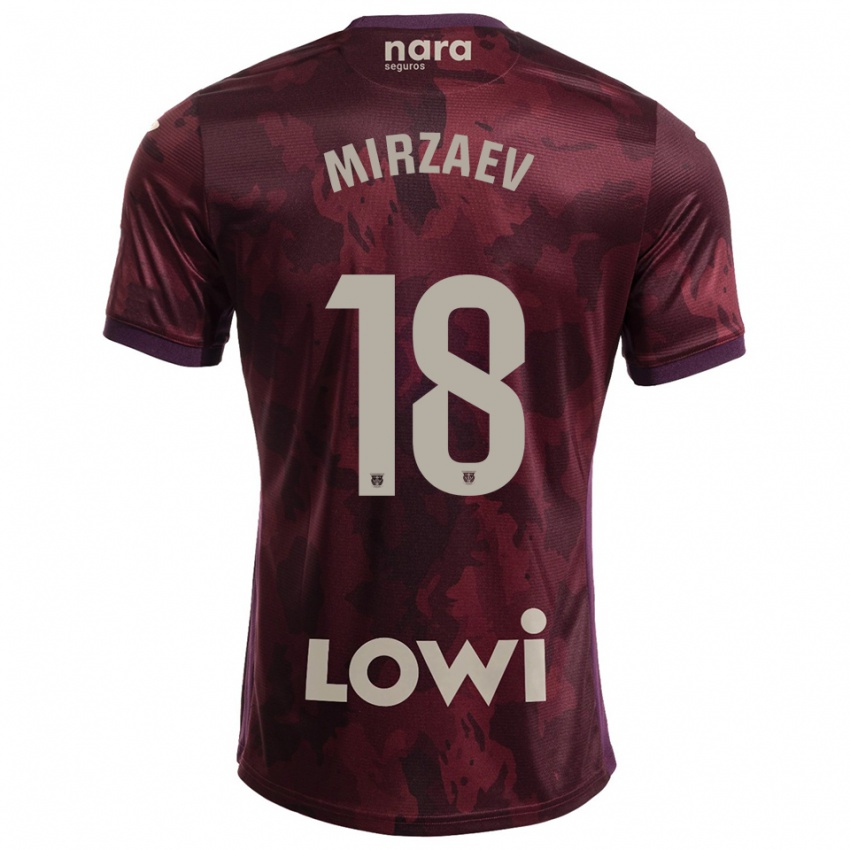 ילדים Lazizbek Mirzaev #18 בורדו לבן הרחק ג'רזי 2025/26 חולצה קצרה