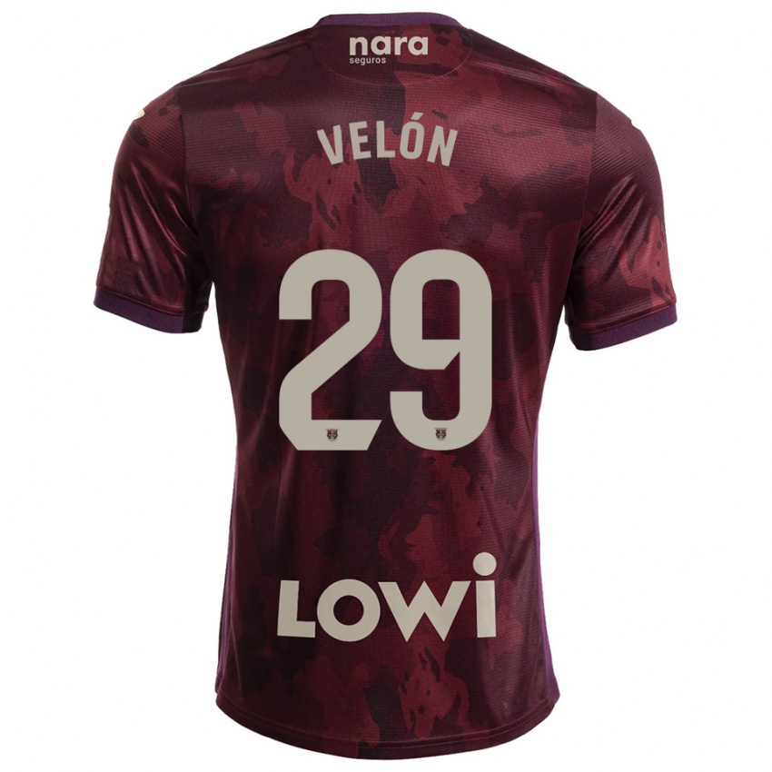 ילדים Hugo Velón #29 בורדו לבן הרחק ג'רזי 2025/26 חולצה קצרה