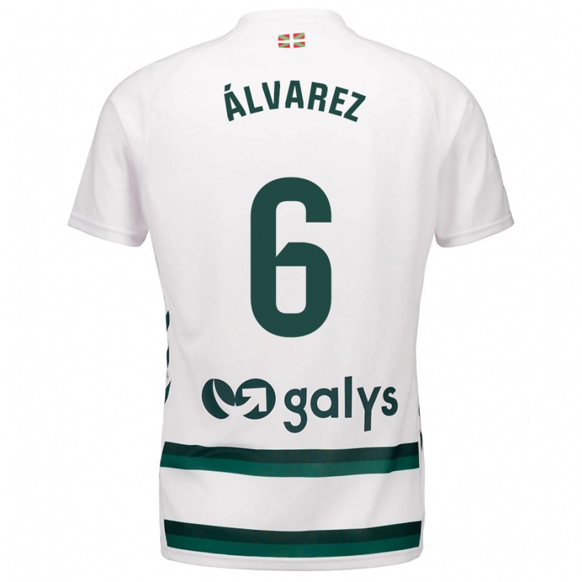 ילדים Sergio Álvarez #6 לבן ירוק הרחק ג'רזי 2025/26 חולצה קצרה