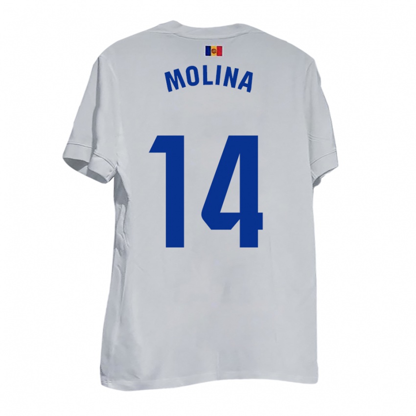 ילדים Sergio Molina #14 לבן צהוב כחול הרחק ג'רזי 2025/26 חולצה קצרה