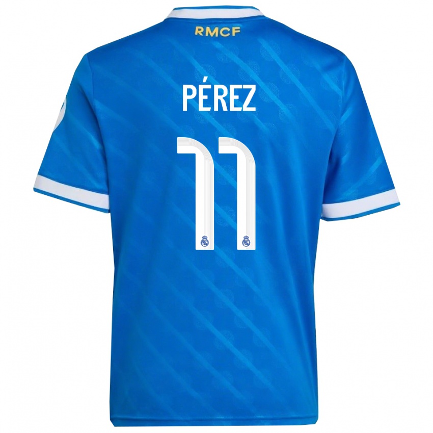 ילדים Adrián Pérez #11 כחול לבן ג'רזי קיט שלישי 2025/26 חולצה קצרה