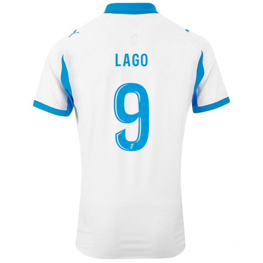 גברים Ange Lago #9 לבן תכלת ג'רזי ביתית 2025/26 חולצה קצרה