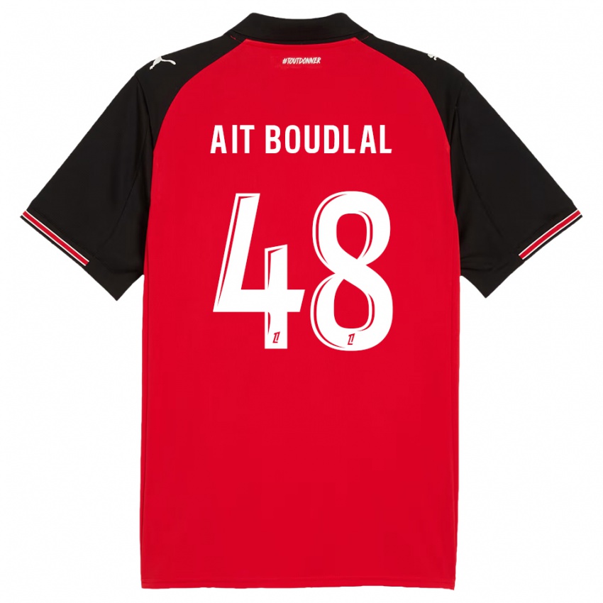 גברים Abdelhamid Ait Boudlal #48 אדום שחור ג'רזי ביתית 2025/26 חולצה קצרה