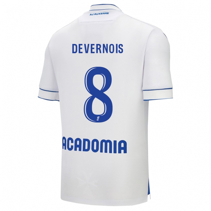 גברים Tidiane Devernois #8 לבן כחול ג'רזי ביתית 2025/26 חולצה קצרה