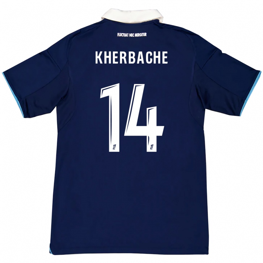 גברים Yoann Kherbache #14 כחול כהה לבן ג'רזי ביתית 2025/26 חולצה קצרה