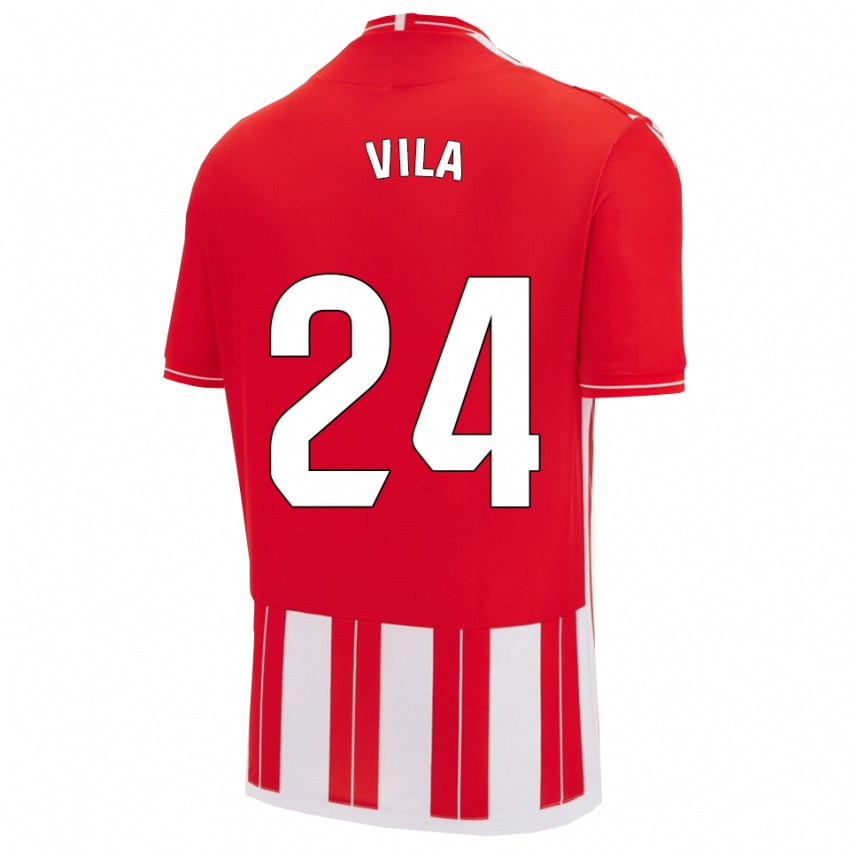 גברים Nacho Vila #24 אדום לבן ג'רזי ביתית 2025/26 חולצה קצרה