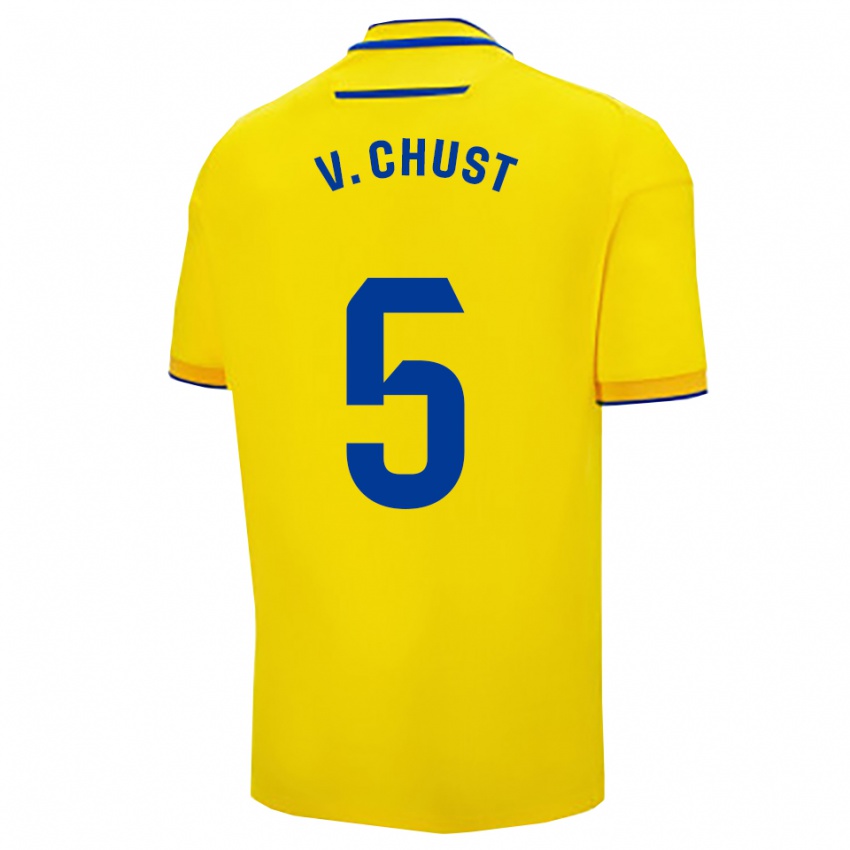 גברים Víctor Chust #5 צהוב נייבי ג'רזי ביתית 2025/26 חולצה קצרה