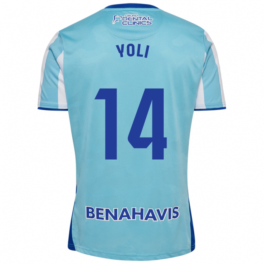 גברים Yolanda Peche Jaaskelainen #14 תכלת לבן ג'רזי ביתית 2025/26 חולצה קצרה