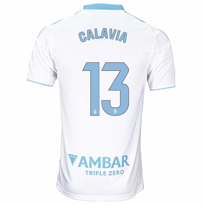 גברים Carlos Calavia #13 לבן תכלת ג'רזי ביתית 2025/26 חולצה קצרה