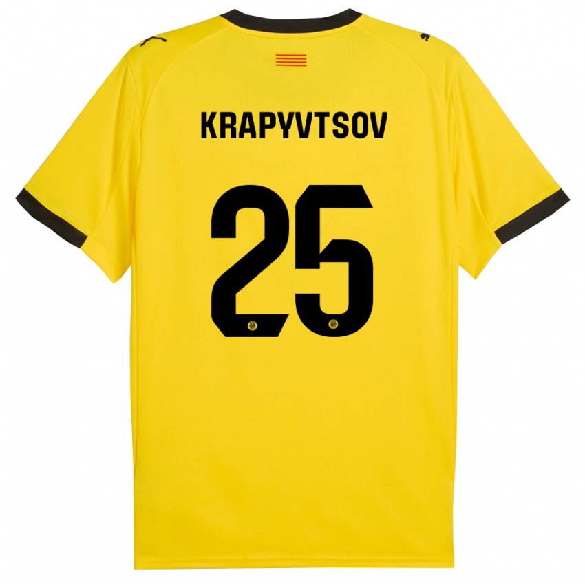 גברים Vladyslav Krapyvtsov #25 צהוב שחור הרחק ג'רזי 2025/26 חולצה קצרה