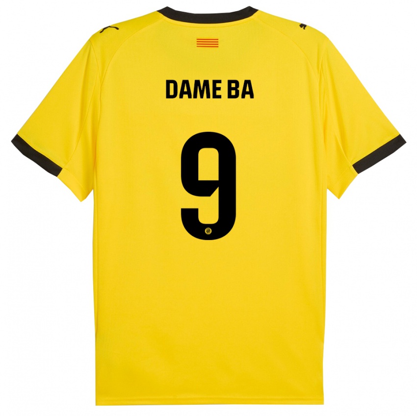 גברים Papa Dame Ba #9 צהוב שחור הרחק ג'רזי 2025/26 חולצה קצרה