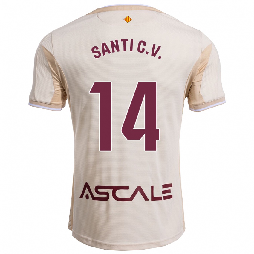 גברים סנטי קומסניה #14 לבן שמנת בורדו הרחק ג'רזי 2025/26 חולצה קצרה