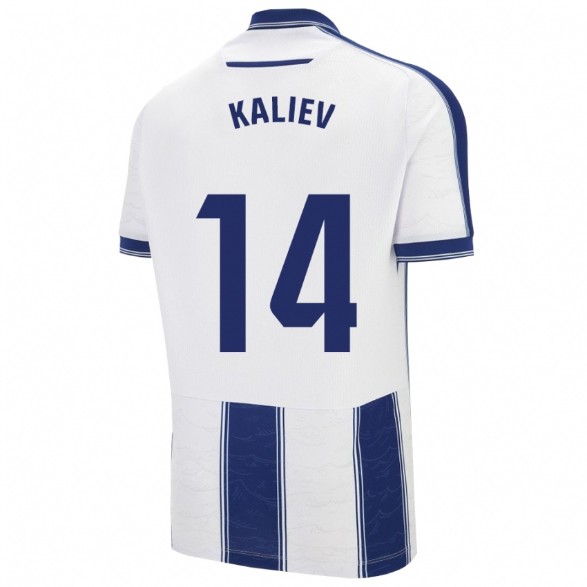 גברים Shyngys Kaliev #14 כחול נייבי לבן הרחק ג'רזי 2025/26 חולצה קצרה