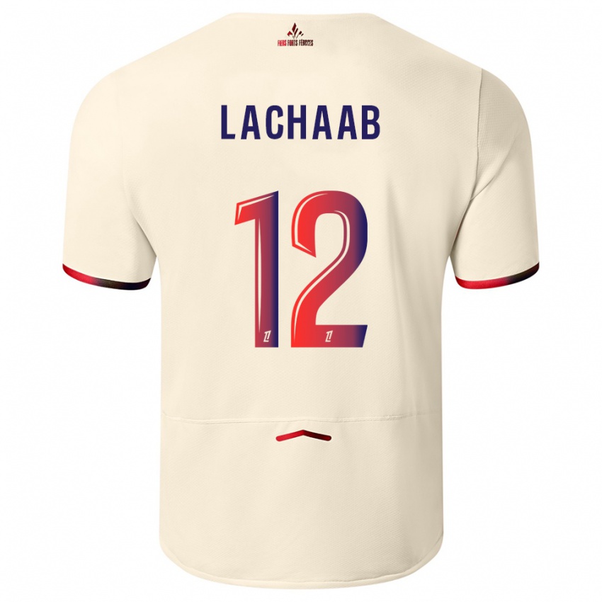 גברים Younes Lachaab #12 לבן שמנת אדום הרחק ג'רזי 2025/26 חולצה קצרה