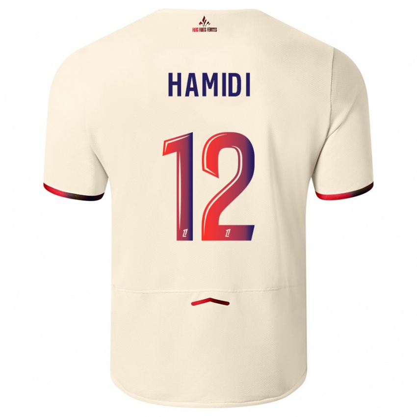 גברים כאמל חמידי #12 לבן שמנת אדום הרחק ג'רזי 2025/26 חולצה קצרה