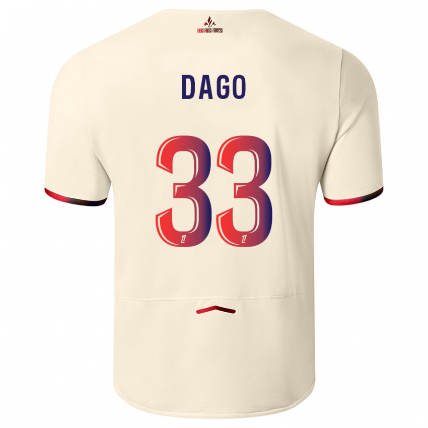 גברים טרביס דאגו #33 לבן שמנת אדום הרחק ג'רזי 2025/26 חולצה קצרה