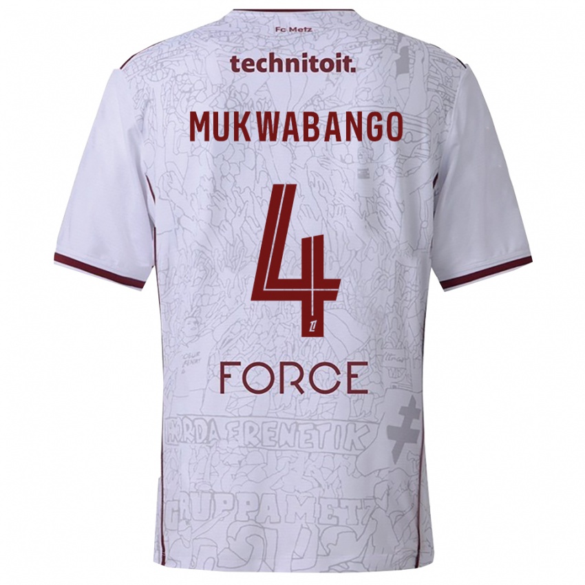 גברים Bénit Mukwabango #4 לבן בורדו הרחק ג'רזי 2025/26 חולצה קצרה