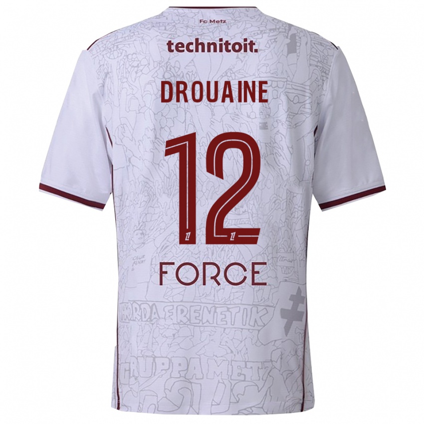 גברים Mathieu Drouaine #12 לבן בורדו הרחק ג'רזי 2025/26 חולצה קצרה