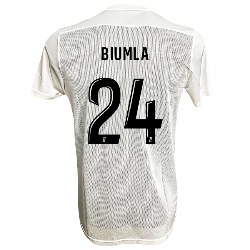 גברים Emmanuel Biumla #24 שחור לבן הרחק ג'רזי 2025/26 חולצה קצרה