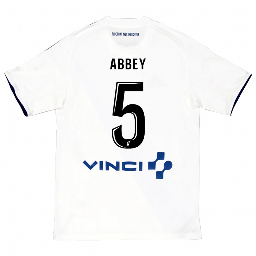 גברים Emmanuel Abbey #5 לבן כחול הרחק ג'רזי 2025/26 חולצה קצרה