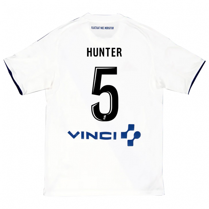 גברים Sarah Hunter #5 לבן כחול הרחק ג'רזי 2025/26 חולצה קצרה