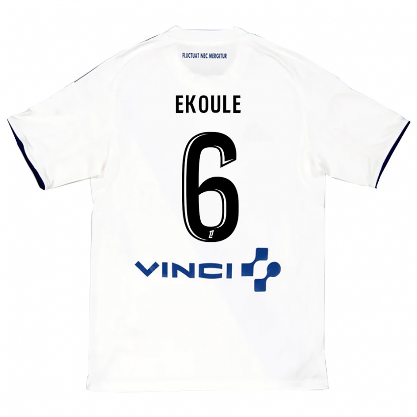 גברים Lionel Ekoule #6 לבן כחול הרחק ג'רזי 2025/26 חולצה קצרה