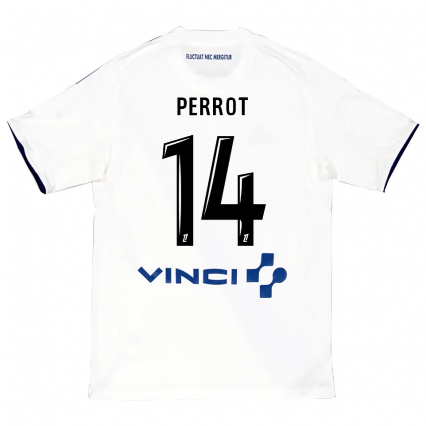 גברים Mattéo Perrot #14 לבן כחול הרחק ג'רזי 2025/26 חולצה קצרה