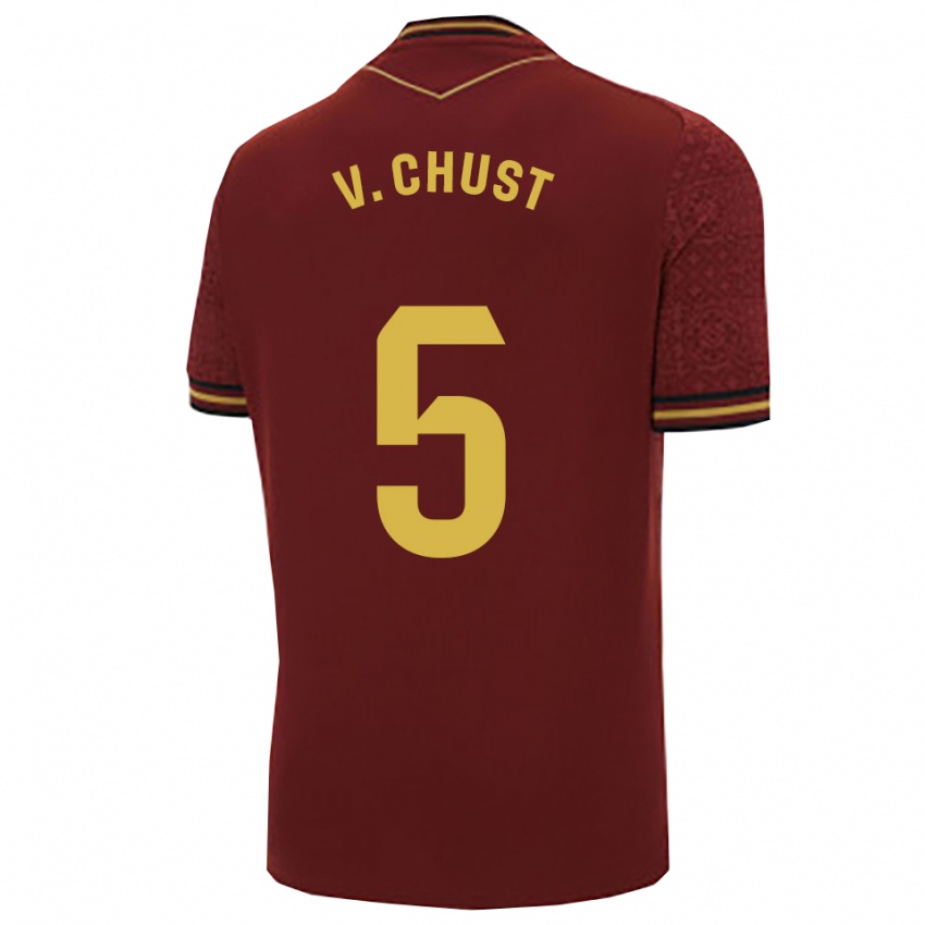 גברים Víctor Chust #5 בורדו זהב הרחק ג'רזי 2025/26 חולצה קצרה