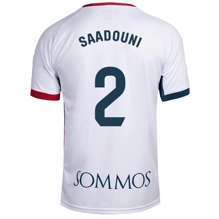 גברים Mohammed Saadouni #2 לבן אדום הרחק ג'רזי 2025/26 חולצה קצרה
