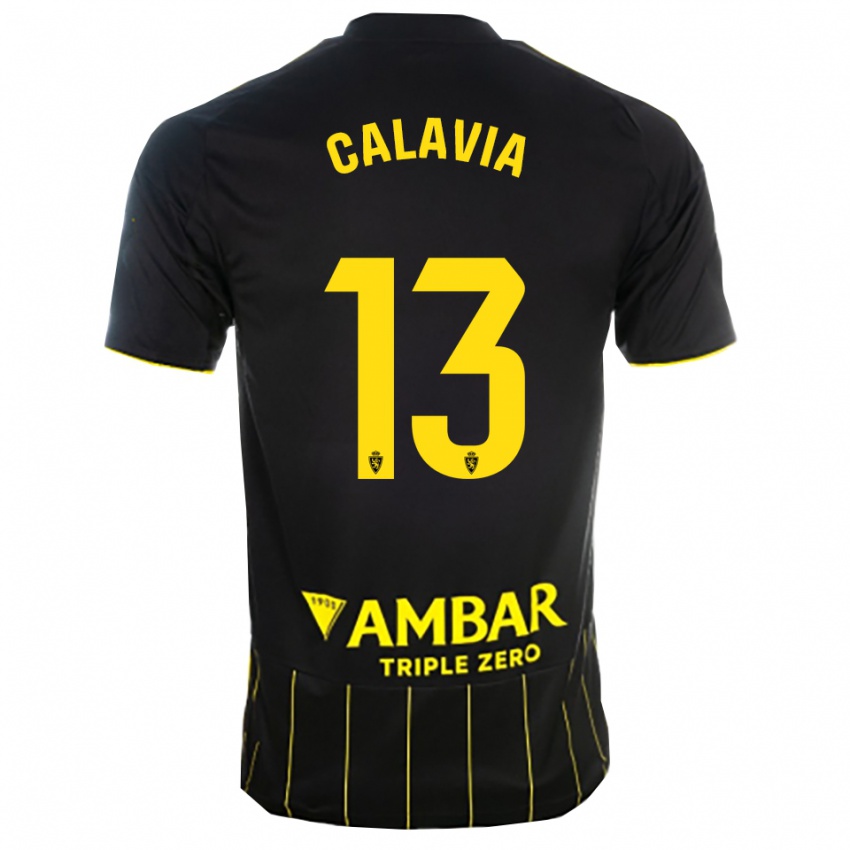 גברים Carlos Calavia #13 שחור צהוב הרחק ג'רזי 2025/26 חולצה קצרה