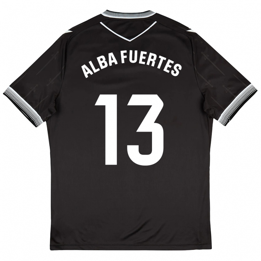 גברים Alba Fuertes #13 שחור לבן הרחק ג'רזי 2025/26 חולצה קצרה