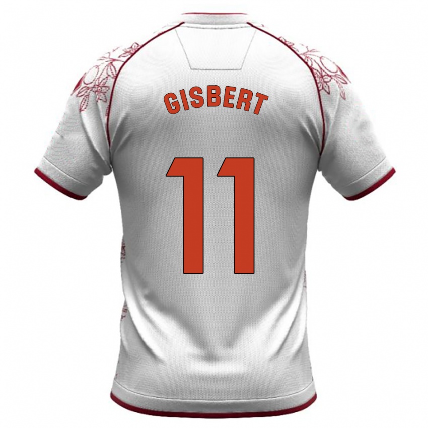 גברים Enric Gisbert #11 לבן בורדו הרחק ג'רזי 2025/26 חולצה קצרה