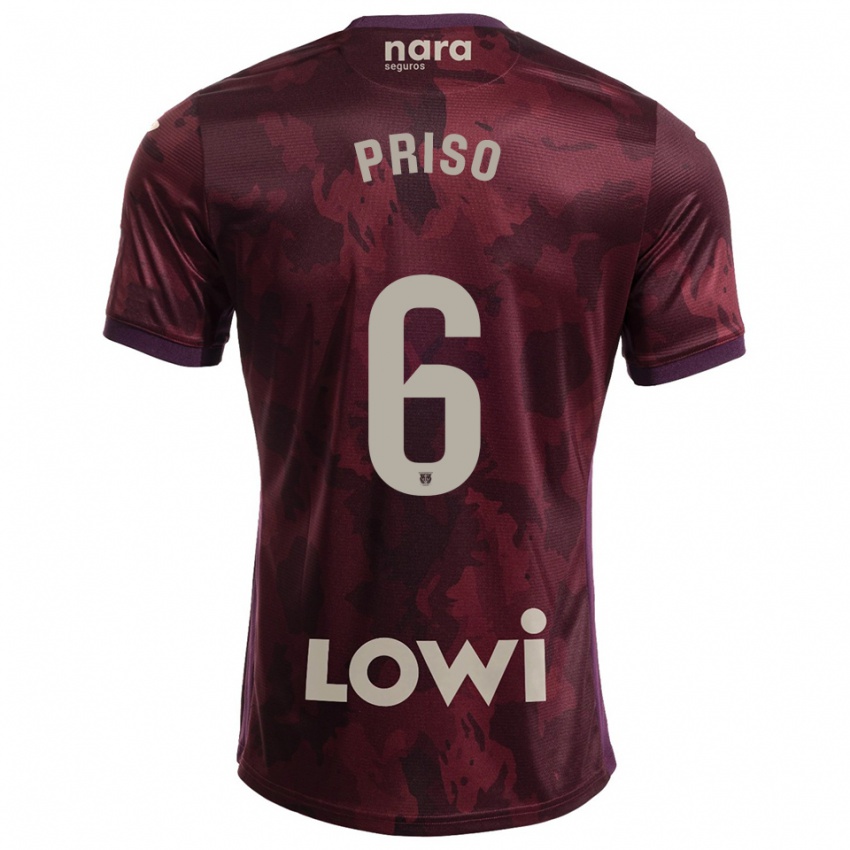 גברים Mike Priso #6 בורדו לבן הרחק ג'רזי 2025/26 חולצה קצרה