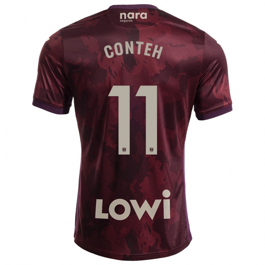 גברים Denis Conteh #11 בורדו לבן הרחק ג'רזי 2025/26 חולצה קצרה