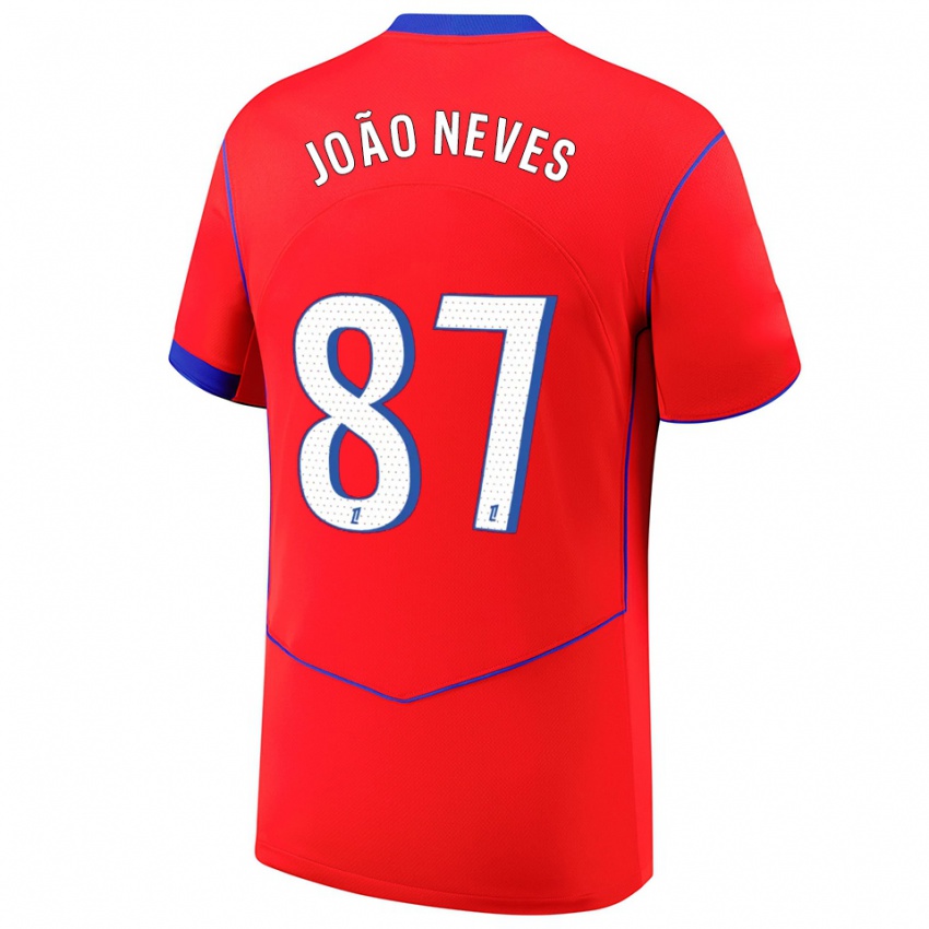 גברים ז'ואאו נבש #87 אדום כחול לבן ג'רזי קיט שלישי 2025/26 חולצה קצרה