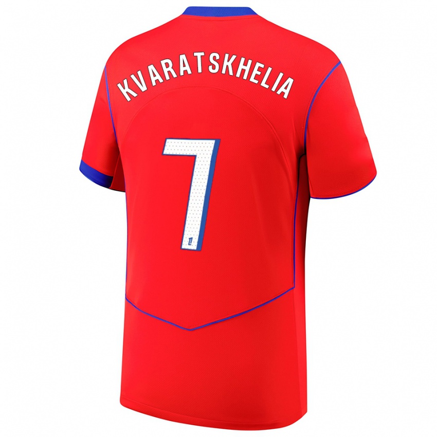 גברים חוויצ'ה קווארצחליה #7 אדום כחול לבן ג'רזי קיט שלישי 2025/26 חולצה קצרה