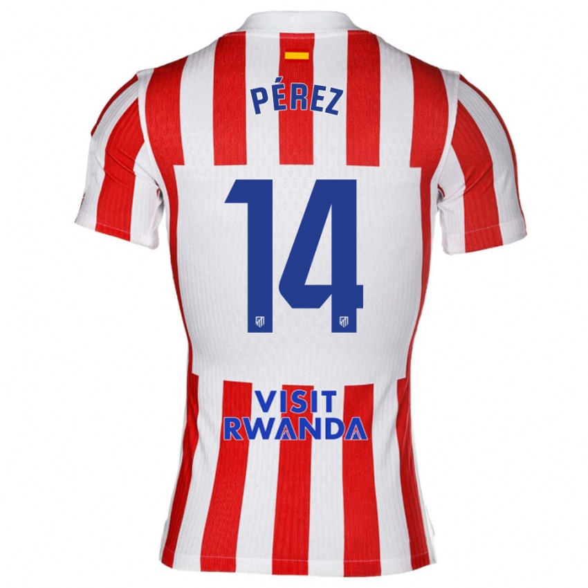 נשים Diego Pérez #14 אדום לבן ג'רזי ביתית 2025/26 חולצה קצרה