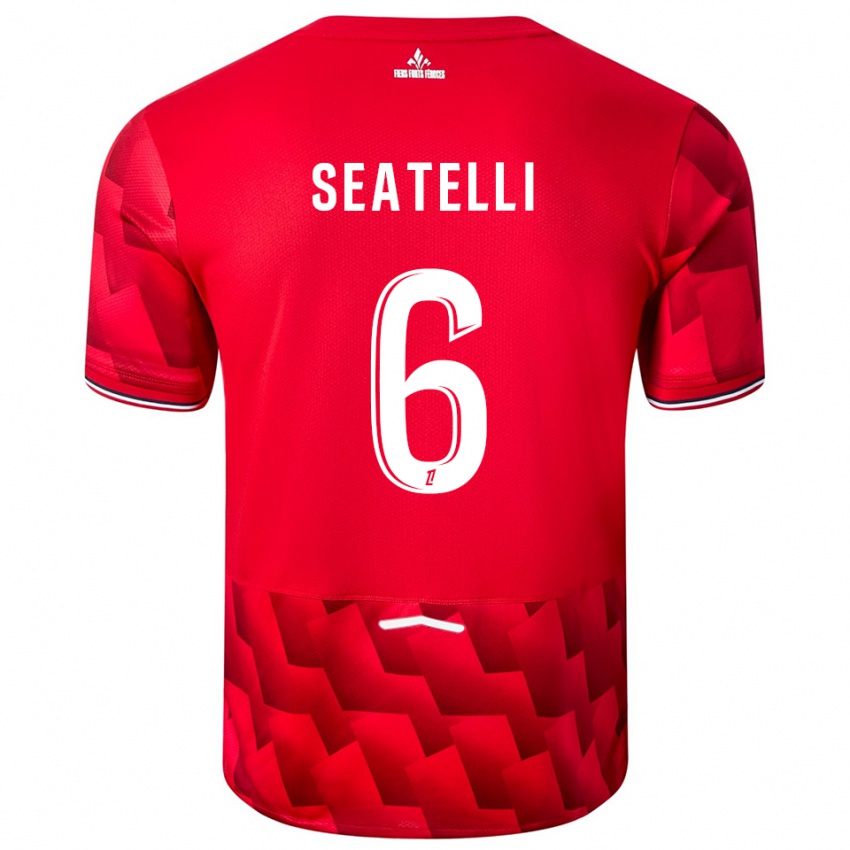 נשים Adrien Seatelli #6 אדום לבן ג'רזי ביתית 2025/26 חולצה קצרה