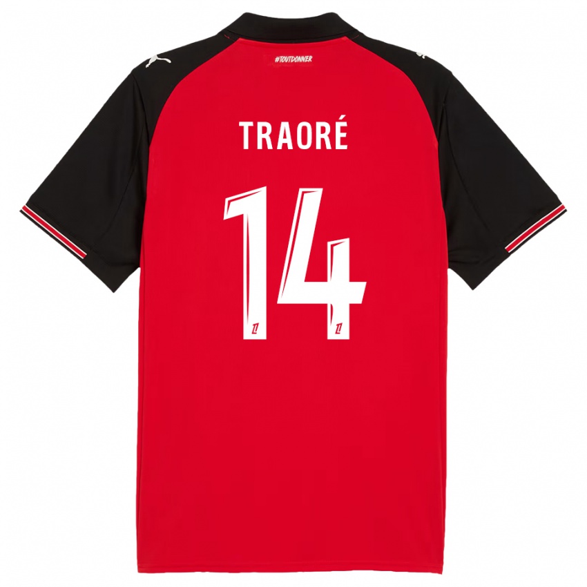 נשים Erwan Traoré #14 אדום שחור ג'רזי ביתית 2025/26 חולצה קצרה