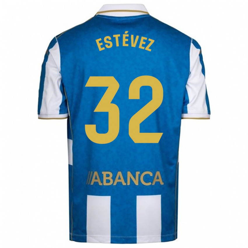 נשים Dani Estévez #32 לבן כחול ג'רזי ביתית 2025/26 חולצה קצרה