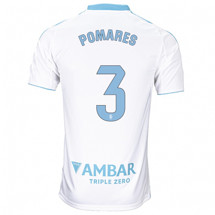 נשים Carlos Pomares #3 לבן תכלת ג'רזי ביתית 2025/26 חולצה קצרה