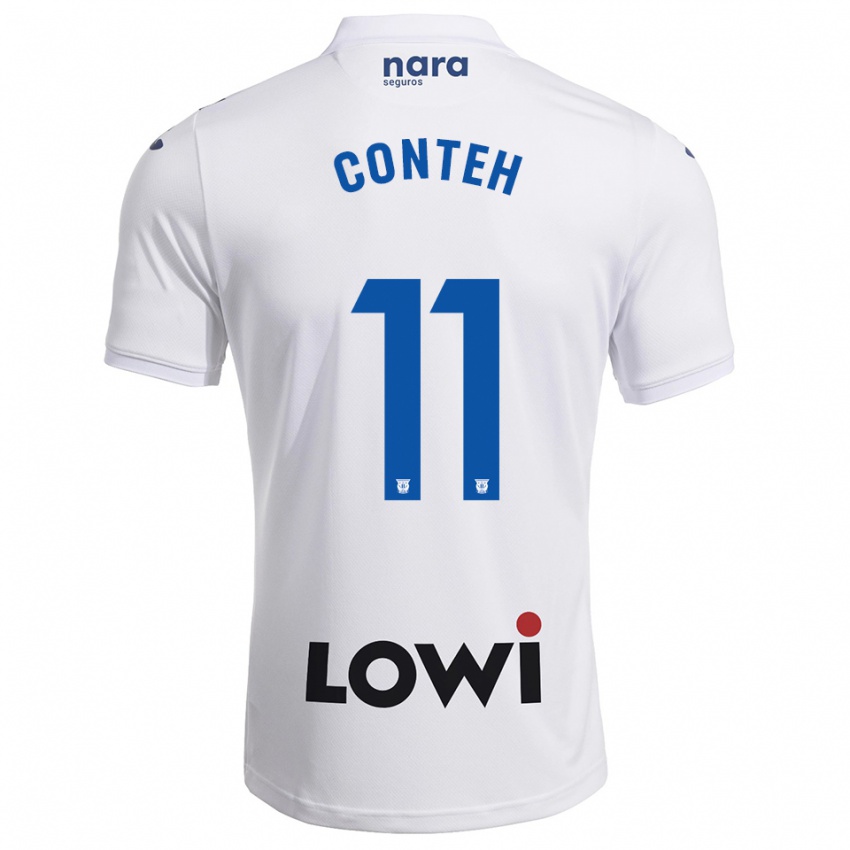 נשים Denis Conteh #11 לבן נייבי ג'רזי ביתית 2025/26 חולצה קצרה