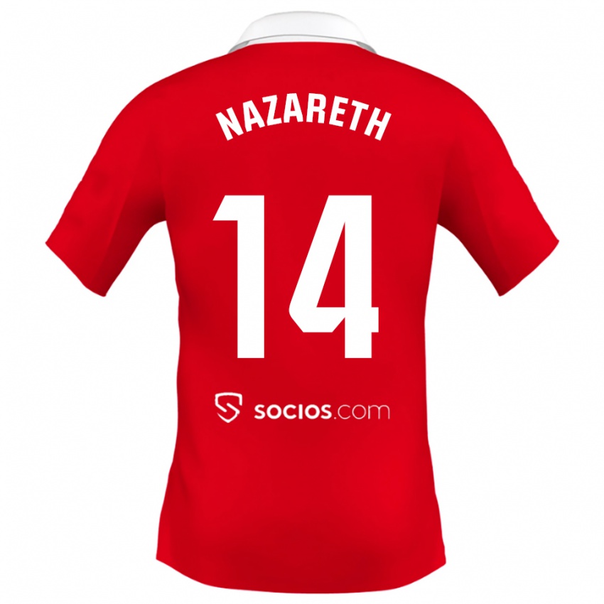 נשים Nazareth Martín #14 אדום לבן אפור הרחק ג'רזי 2025/26 חולצה קצרה